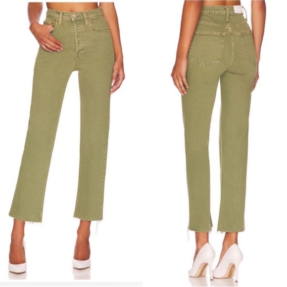 RE/DONE 70s Ultra High Rise Stove Pipe in Washed Sage Sz 27 - Picture 1 of 12